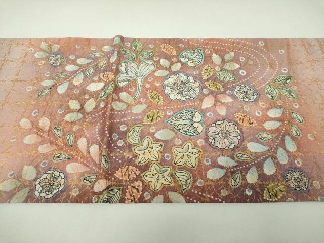 平和屋着物▼六通柄袋帯 絞り 辻が花 金糸 正絹 逸品 DABJ8557ps