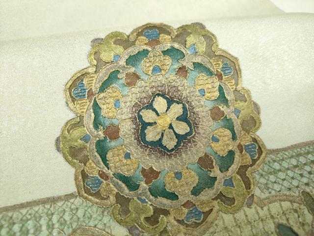 平和屋着物▼中国三大刺繍 スワトウ刺繍 汕頭刺繍 総刺繍 九寸名古屋帯 正倉院花文 金銀彩 引箔 正絹 逸品 DABJ8560ps