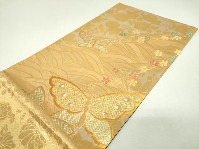 平和屋着物▼全通柄袋帯 舞蝶花文 金銀糸 正絹 逸品 DABJ8566ps