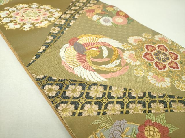 平和屋本店▼六通柄袋帯 作家物 唐織 正倉院鳳凰花文 本金箔 正絹 逸品 DABJ8571ps