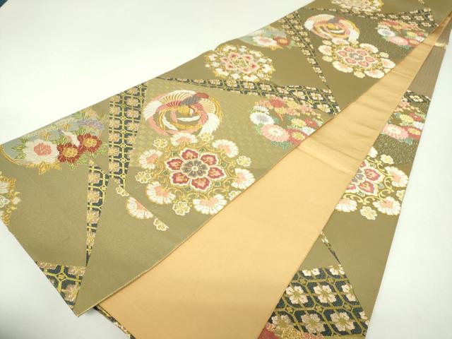 平和屋本店▼六通柄袋帯 作家物 唐織 正倉院鳳凰花文 本金箔 正絹 逸品 DABJ8571ps