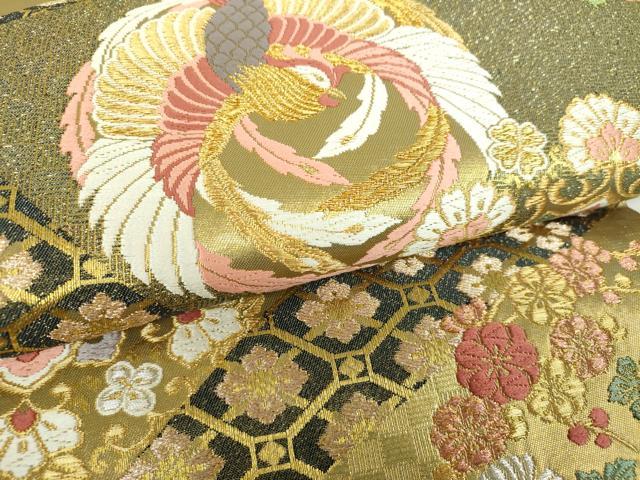 平和屋本店▼六通柄袋帯 作家物 唐織 正倉院鳳凰花文 本金箔 正絹 逸品 DABJ8571ps