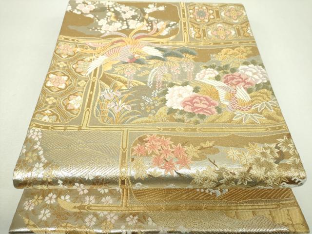 平和屋着物▼六通柄袋帯 欄間鳳凰花文 金銀糸 やまと謹製 正絹 逸品 DABJ8586ps