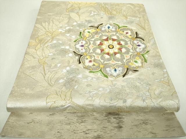 平和屋着物▼中国三大刺繍 相良刺繍 総刺繍 太鼓柄袋帯 正倉院花文 金銀糸 正絹 逸品 DABJ8591ps