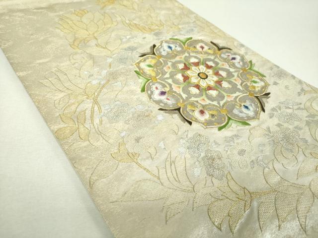 平和屋着物▼中国三大刺繍 相良刺繍 総刺繍 太鼓柄袋帯 正倉院花文 金銀糸 正絹 逸品 DABJ8591ps