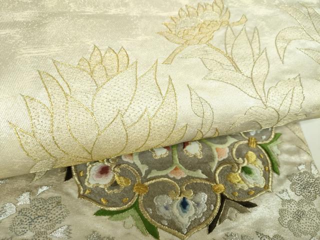 平和屋着物▼中国三大刺繍 相良刺繍 総刺繍 太鼓柄袋帯 正倉院花文 金銀糸 正絹 逸品 DABJ8591ps
