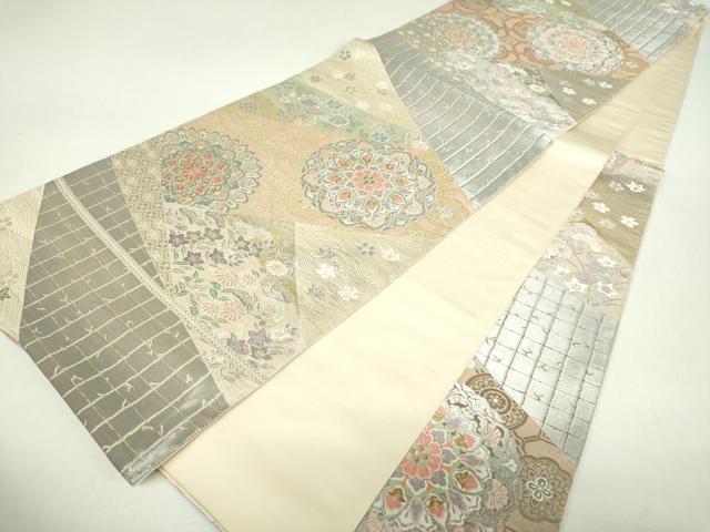 平和屋着物▼西陣 服部織物謹製 六通柄袋帯 正倉院花文 金銀糸 正絹 逸品 DABJ8593ps