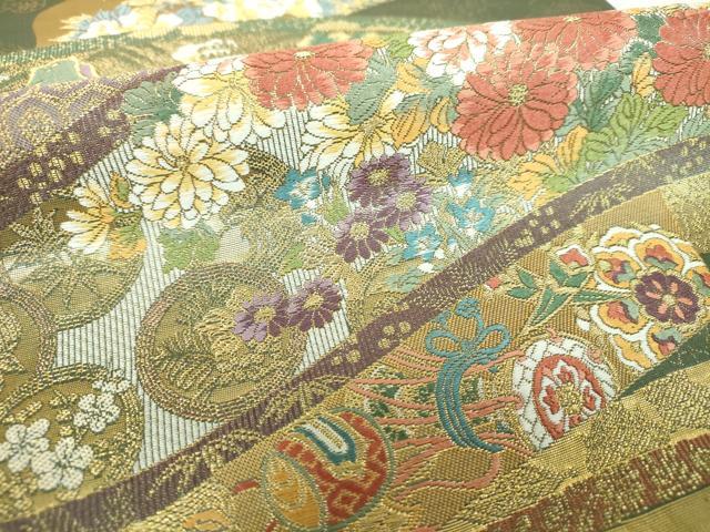 平和屋着物▼西陣 富田由起子謹製 六通柄袋帯 宝尽くし花鳥絵巻文 金糸 証紙付き 正絹 逸品 DABJ8601ps