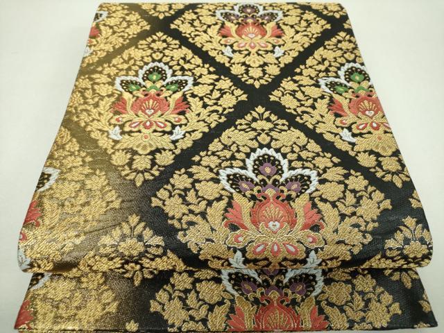 平和屋着物▼六通柄袋帯 更紗花菱文 金糸 正絹 逸品 DABJ8602ps