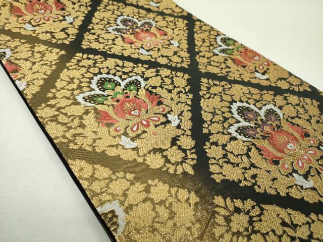 平和屋着物▼六通柄袋帯 更紗花菱文 金糸 正絹 逸品 DABJ8602ps