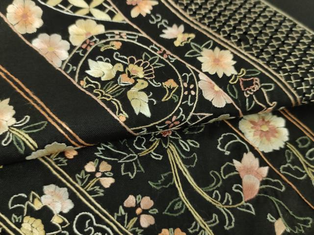 平和屋着物●極上 中国三大刺繍 スワトウ刺繍 汕頭刺繍 蘇州刺繍 総刺繍 本場縞大島紬 訪問着 更紗花鳥文 正絹 逸品 DABJ8618ps