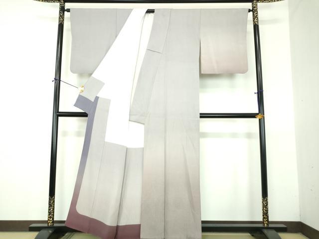 平和屋着物●訪問着 江戸小紋 小紋師 粟田政一 万筋 灰青×浅蘇芳色×灰色 正絹 逸品 DABJ8620ps