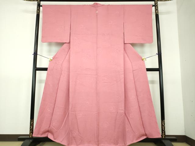 平和屋着物●上質な色無地 花唐草地紋 薄紅梅色 正絹 逸品 DABJ8627ps