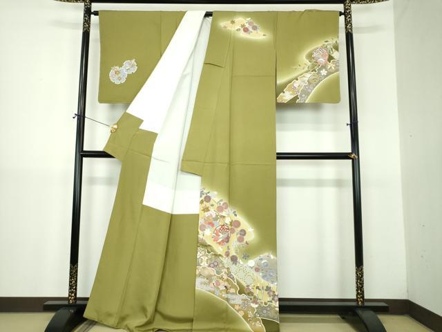 平和屋着物●十日町 名門 滝泰謹製 訪問着 駒刺繍 舞蝶花鳥文 暈し染め 金彩 正絹 逸品 DABJ8636ps
