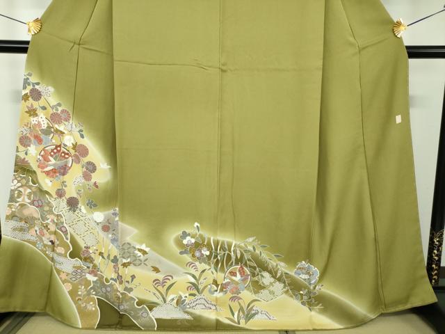 平和屋着物●十日町 名門 滝泰謹製 訪問着 駒刺繍 舞蝶花鳥文 暈し染め 金彩 正絹 逸品 DABJ8636ps