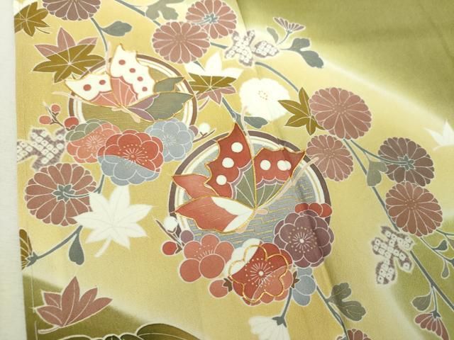 平和屋着物●十日町 名門 滝泰謹製 訪問着 駒刺繍 舞蝶花鳥文 暈し染め 金彩 正絹 逸品 DABJ8636ps