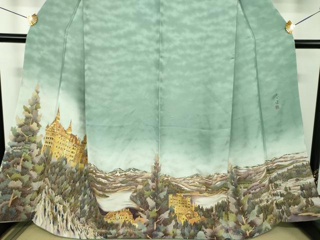 平和屋着物●螺鈿作家 甲斐泰造 色留訪問着 螺鈿 異国風景文 暈し染め 金彩 正絹 逸品 DABJ8656ps