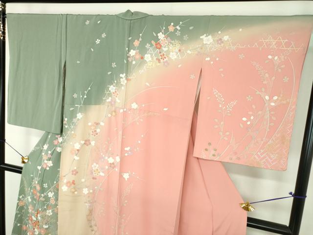 平和屋着物●訪問着 作家物 槍梅 暈し染め 金銀彩 正絹 逸品 DABJ8665ps