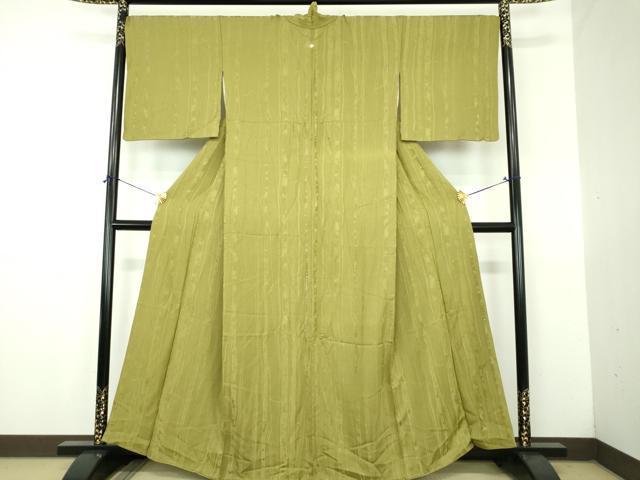 平和屋着物●上質な色無地 白樺地紋 鶯色 正絹 逸品 DABJ8667ps