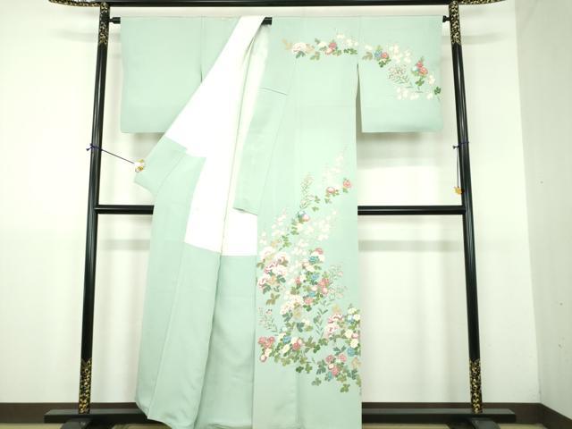 平和屋着物●本加賀友禅作家 鶴見保次 訪問着 草花文 正絹 逸品 DABJ8672ps