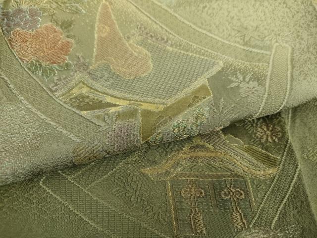 平和屋着物●訪問着 寿光織 風景花絵巻文 暈し染め 金糸 正絹 逸品 DABJ8676ps