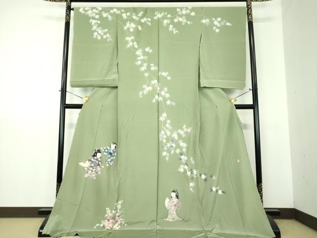 平和屋着物●訪問着 友禅 作家物 童子 舞 楓文 上代43万 仮絵羽 正絹 逸品 未使用 DABJ8687ps