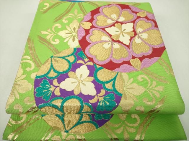 平和屋着物▼西陣 織善松田忍謹製 六通柄袋帯 花丸文 正絹 逸品 未使用 DABJ8709ps