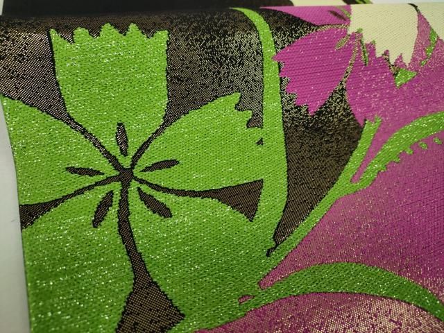 平和屋着物▼西陣 佐々木染織謹製 六通柄袋帯 撫子 黒地 金糸 証紙付き 逸品 未使用 DABJ8711ps