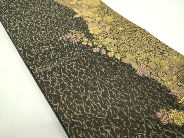 平和屋着物▼両面 六通柄袋帯 草花文 金糸 正絹 逸品 DABJ8724ps