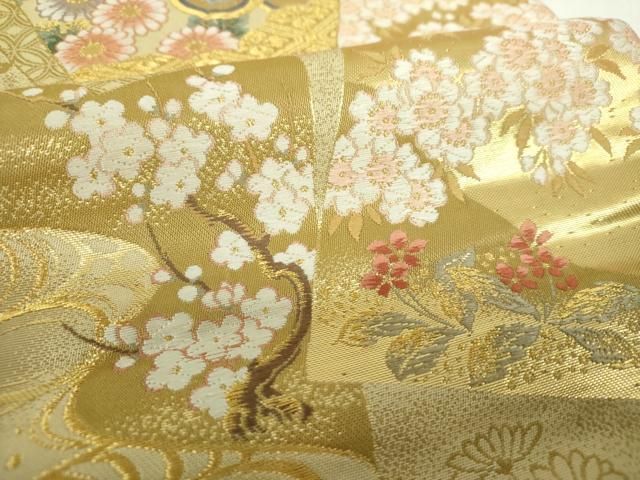 平和屋着物▼六通柄袋帯 唐織 色紙取華文 金糸 正絹 逸品 DABJ8736ps