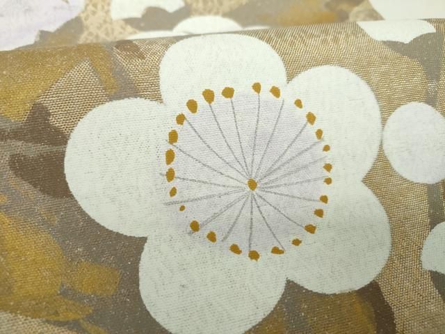 平和屋着物▼太鼓柄袋帯 手描き 槍梅 金糸 正絹 逸品 DABJ8738ps