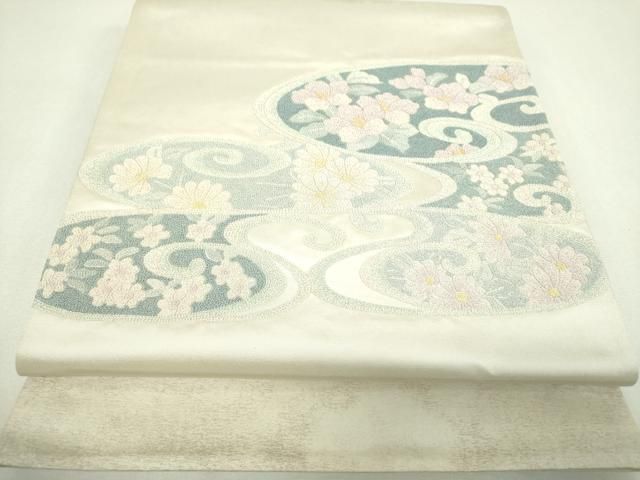 平和屋着物▼中国三大刺繍 総相良刺繍 総刺繍 太鼓柄袋帯 流水花文 正絹 逸品 DABJ8741ps