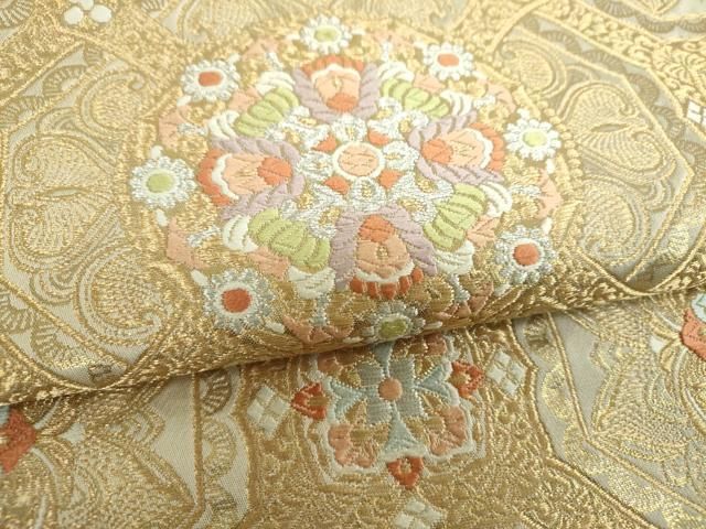 平和屋着物▼西陣 服部織物謹製 六通柄袋帯 唐織 オリエント更紗 金銀糸 正絹 逸品 DABJ8743ps