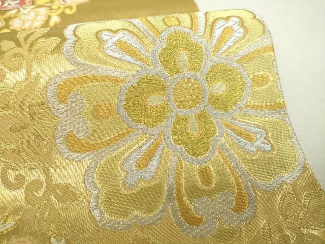 平和屋着物▼六通柄袋帯 正倉院花文 金銀糸 引箔 正絹 逸品 DABJ8744ps