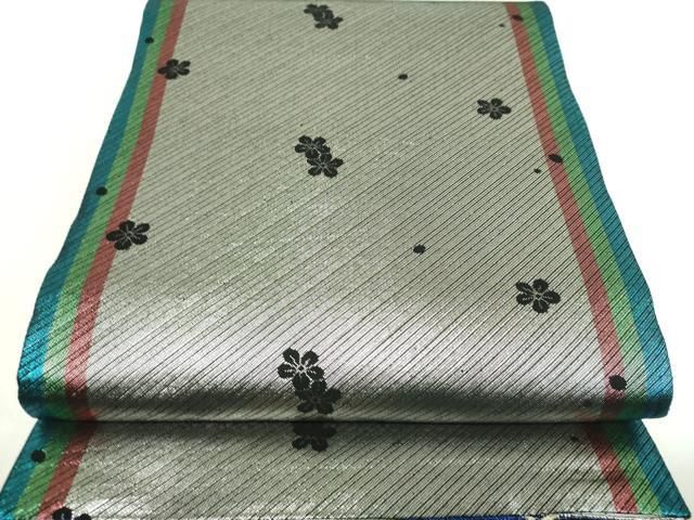 平和屋着物▼佐賀錦 両面 六通柄袋帯 草花文 金銀糸 正絹 逸品 DABJ8751ps