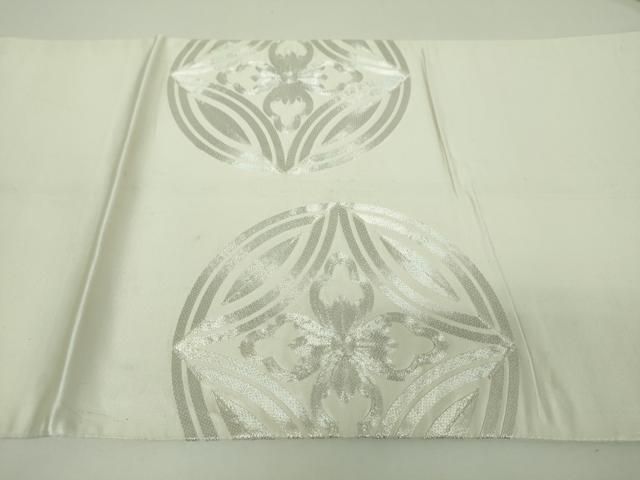 平和屋着物▼太鼓柄袋帯 総駒刺繍 総刺繍 七宝花文 銀糸 正絹 逸品 DABJ8770ps
