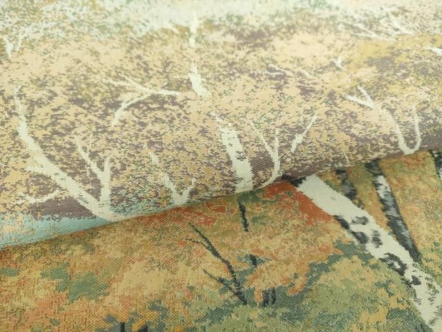 平和屋着物▼六通柄袋帯 紹巴 水辺風景 白樺 金糸 正絹 逸品 DABJ8778ps