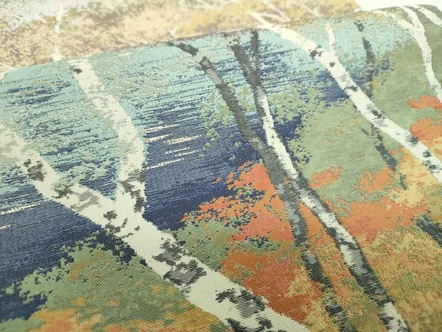 平和屋着物▼六通柄袋帯 紹巴 水辺風景 白樺 金糸 正絹 逸品 DABJ8778ps