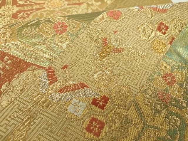 平和屋着物▼六通柄袋帯 鳳凰花文 金銀糸 引箔 正絹 逸品 DABJ8788ps