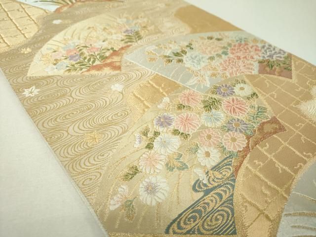 平和屋着物▼西陣 服部織物 六通柄袋帯 唐織 地紙花文 金銀糸 正絹 逸品 DABJ8790ps