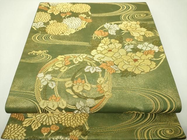 平和屋着物▼西陣の名門 本家加納 六通柄袋帯 流水花丸文 金糸 鈴乃屋扱い 正絹 逸品 DABJ8792ps