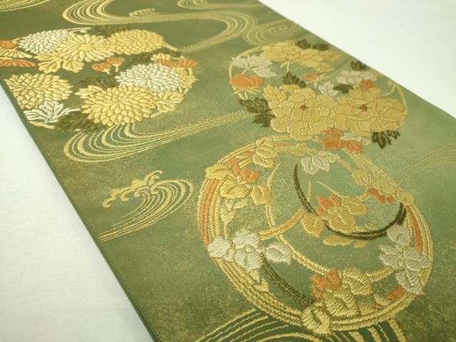 平和屋着物▼西陣の名門 本家加納 六通柄袋帯 流水花丸文 金糸 鈴乃屋扱い 正絹 逸品 DABJ8792ps