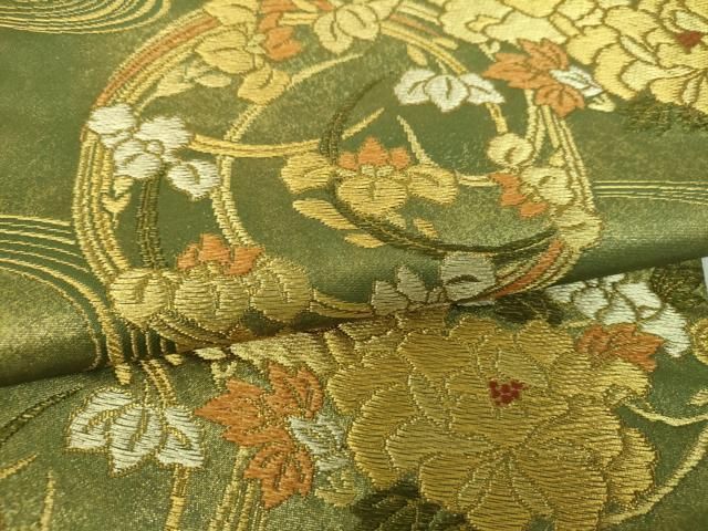 平和屋着物▼西陣の名門 本家加納 六通柄袋帯 流水花丸文 金糸 鈴乃屋扱い 正絹 逸品 DABJ8792ps