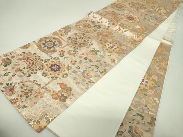 平和屋着物▼六通柄袋帯 正倉院花文 金糸 正絹 逸品 DABJ8794ps