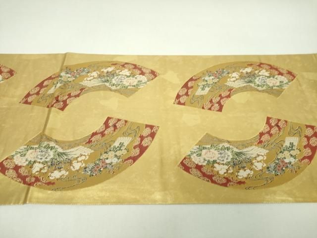 平和屋着物▼六通柄袋帯 地紙御所車花文 金糸 引箔 正絹 逸品 DABJ8795ps
