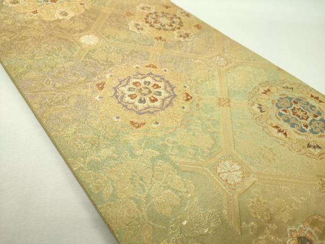 平和屋着物▼六通柄袋帯 蜀江花文 金糸 引箔 三越扱い 正絹 逸品 DABJ8803ps