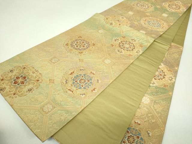 平和屋着物▼六通柄袋帯 蜀江花文 金糸 引箔 三越扱い 正絹 逸品 DABJ8803ps