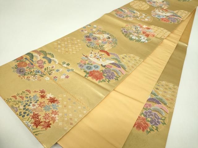 平和屋着物▼六通柄袋帯 唐織 九百泥金箔 慶長鏡裏紋 金糸 引箔 正絹 逸品 DABJ8807ps