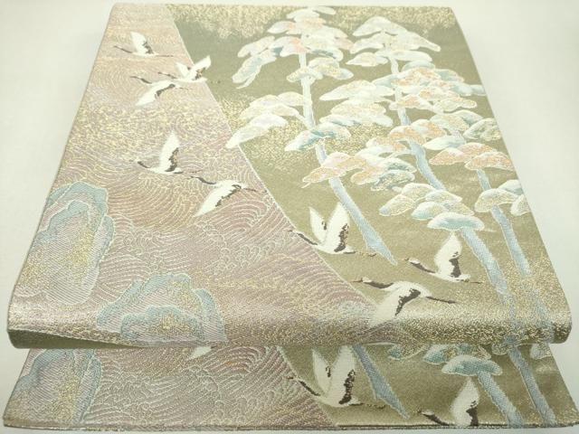 平和屋着物▼六通柄袋帯 浜松飛鶴文 金銀糸 正絹 逸品 DABJ8818ps