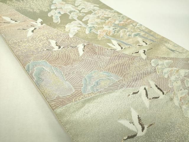 平和屋着物▼六通柄袋帯 浜松飛鶴文 金銀糸 正絹 逸品 DABJ8818ps